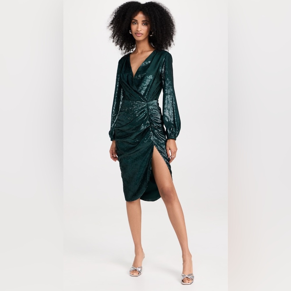 NWT-Amanda Uprichard- Roma 
 Emerald green metallic Long Sleeve Dress